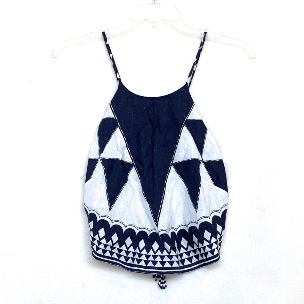 FARM Rio Blue & White Linen Halter Top